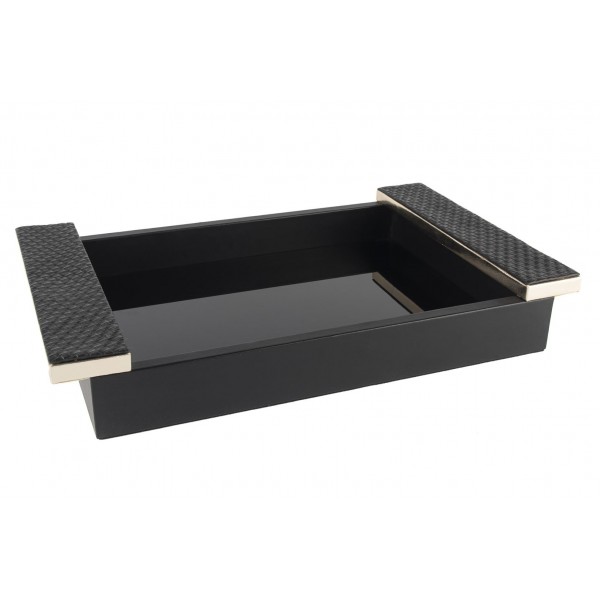 SIYAH DERI CAM TEPSI 40x26x6 cm