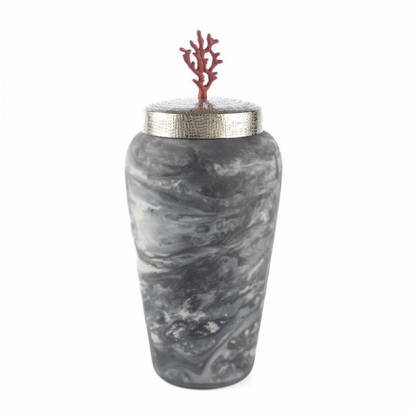 GRI KIRMIZI MERCAN CAM KUP 21x48cm