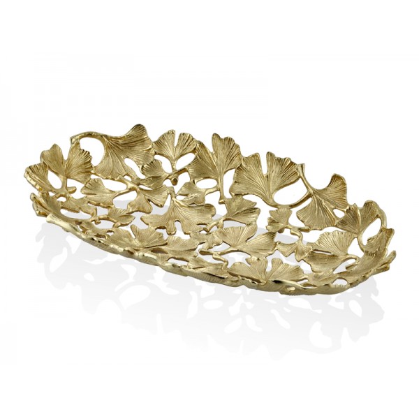 GINGKO LEAF GOLD DEKORATIF TABAK 52X30X7 CM