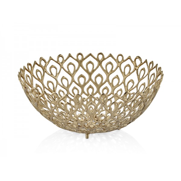 PEACOCK GOLD YUVARLAK BUYUK DEKORATIF KASE 47X47X19 CM