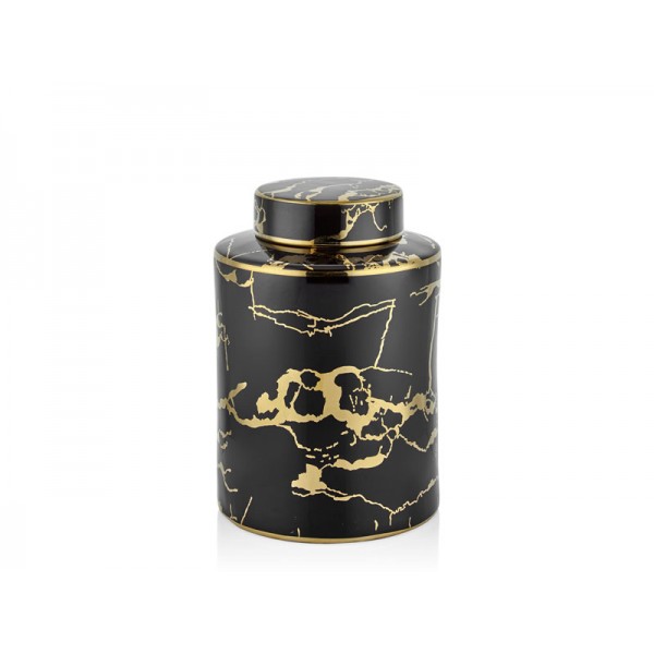 CHARLOTTE YUVARLAK KAPAKLI 31,4 CM GOLD MERMER DESENLI VAZO